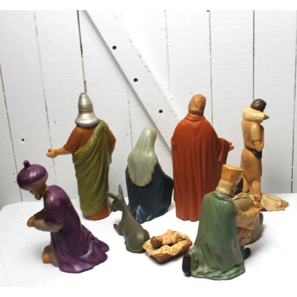 VTG 9pc Nativity Scene Set Ceramic Hand Painted Figures/Animals